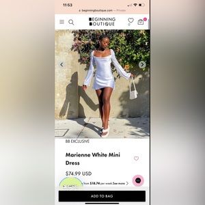 Beginning Boutique white satin mini long sleeve dress